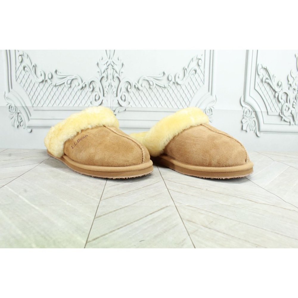 LL Bean Brown Suede Wicked Good Shearling-Lined Slides Slippers Size 9 M - Picture 3 of 9